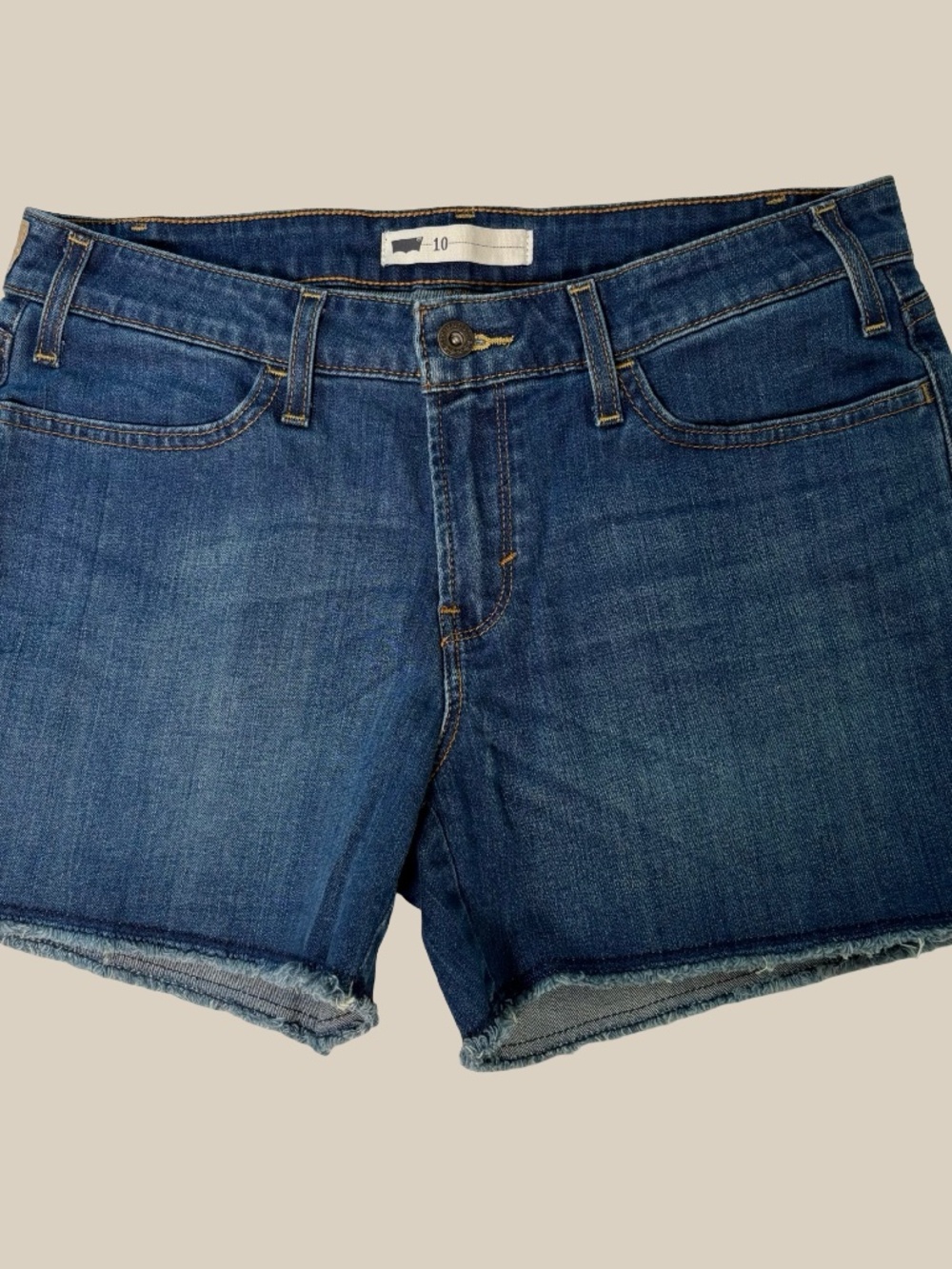 Levi's Mid Rise Denim Cutoff Shorts Raw Cut Hem Dark Wash Blue Jeans 90s SZ 10